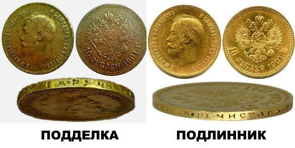 10 рублей 1901 года подделка